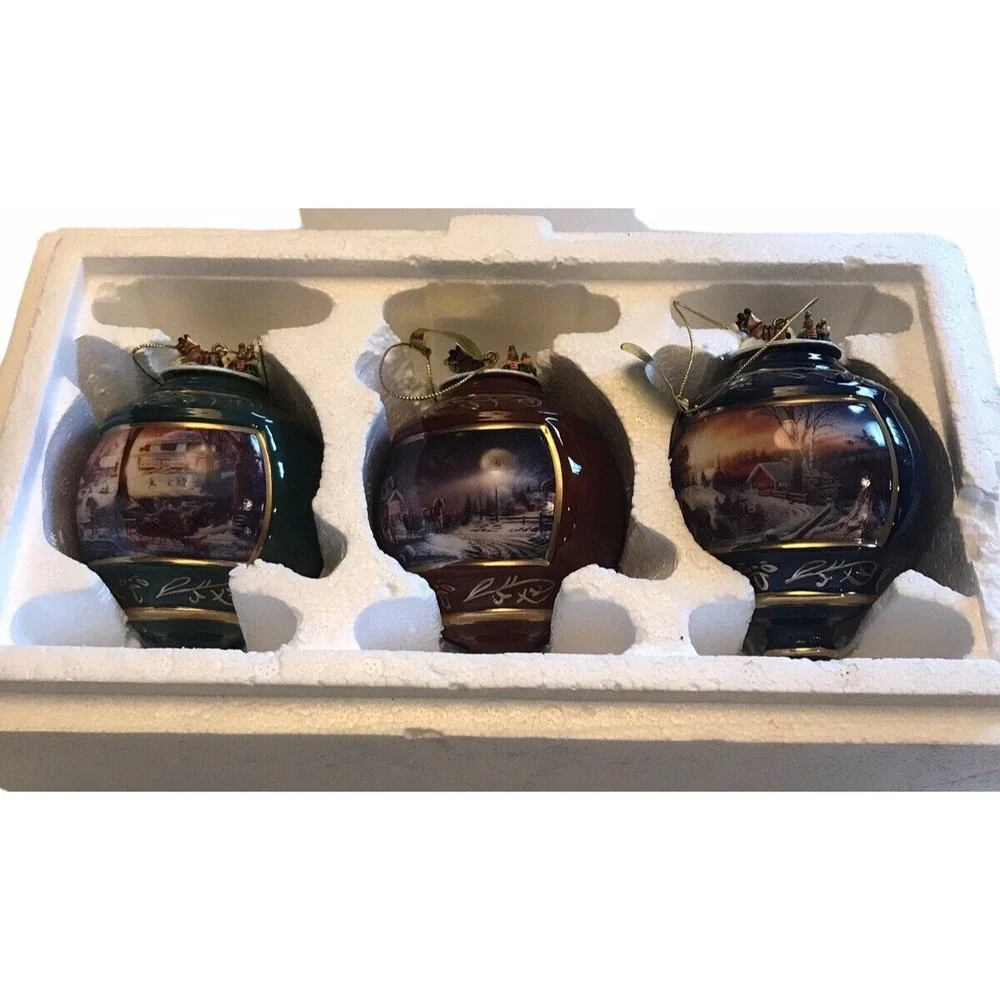 Terry Redlin Pleasures of Winter Christmas Ornament‎ Porcelain Bradford set of 3